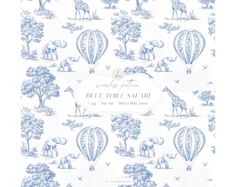 Blue Safari Chinoiserie Pattern: Toile de Jouy Nursery Seamless Background (Digital Download)