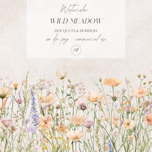 Watercolor Wildflowers Clipart Set, Floral Arrangements, Wildflowers Bouquet PNG, Wild Flower Border, Wild Floral Clipart, Digital Download