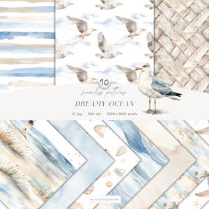 Aquarell Ozean Muster: Neutral Sommer Strand digitales Papier, nautisch, sich wiederholendes Muster (digitaler Download)