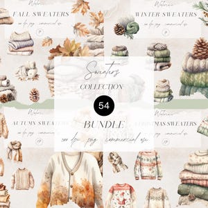 Aquarell Herbst Clipart Bundle, gemütliche Herbst Grafiken, Wolle Pullover Clip Art PNG, gemütliche Clipart, digitale Aufkleber, Download kommerzielle Nutzung