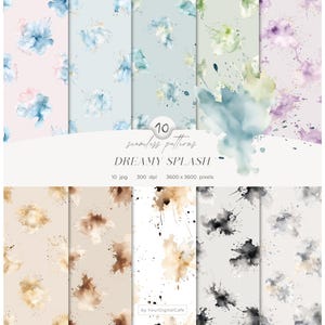 Neutral Splatter Seamless Pattern: Aquarell Splash Digitales Papier, abstrakte Hintergründe, JPG (Digital Download)