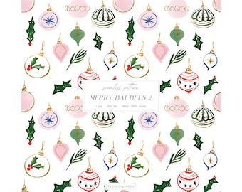 Christmas Baubles Seamless Paper: Holiday Pattern, Scrapbook Paper (Digital Download)