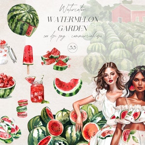 Clipart de sandía linda en acuarela, fruta de sandía PNG, clipart de verano, clipart de decoración de sandía, clipart de pegatinas, descarga digital