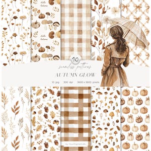 Watercolor Autumn Seamless Pattern: Cozy Fall Digital Paper, Floral, Cottagecore (Digital Download)