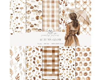 Watercolor Autumn Seamless Pattern: Cozy Fall Digital Paper, Floral, Cottagecore (Digital Download)