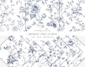 Chinoiserie Toile de Jouy Seamless Papers: Vintage Floral Pattern for Papers, Fabrics, POD, & more (Digital Download)