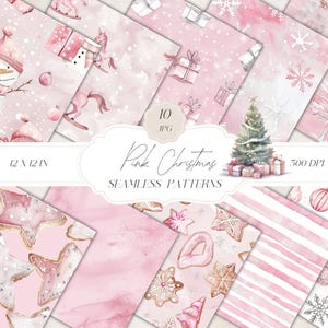 Motivi natalizi rosa polvere senza soluzione di continuità, motivo festivo, carta digitale natalizia ad acquerello, graziosi motivi natalizi, rosa, carta per scrapbooking