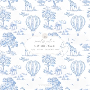 Blue Chinoiserie Toile de Jouy Seamless Paper: Safari, Nursery Background, Pattern for Papers, Fabrics, POD, & more (Digital Download)