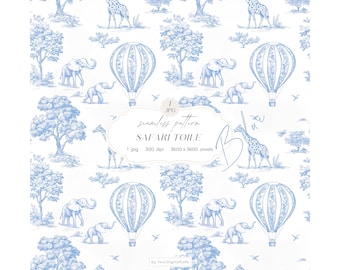 Blue Chinoiserie Toile de Jouy Seamless Paper: Safari, Nursery Background, Pattern for Papers, Fabrics, POD, & more (Digital Download)