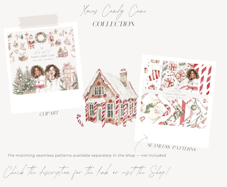 Gezellige kerst candy cane clipart: neutrale winter graphics, leuke kerst png, stickers illustraties (digitale download) afbeelding 11