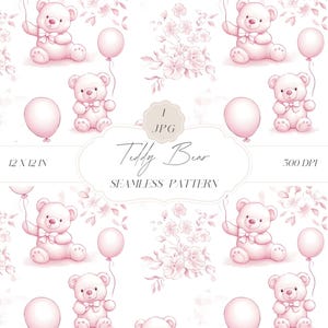 Motivo senza cuciture in toile de jouy rosa chinoiserie, motivo orsetto, motivo per bambini, carta digitale per la cameretta dei bambini, clipart per carte, tessuti