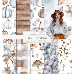 Papier numérique transparent aquarelle d'humeur d'automne : motifs d'automne confortables (téléchargement numérique)