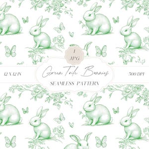Toile verte lapins transparente motif, décors de chambre d'enfant, chinoiseries motif lapin vert papier numérique, téléchargement des cliparts pour papiers, tissus