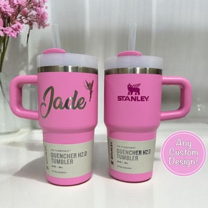 Customized Stanley Quencher 20oz WITH HANDLE Tumbler Cup Custom Text Name Engraved Logo Personalized Gift Mug School Kids Water Bottle
