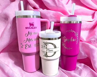 Personalized Engraved Customized Stanley Cup Quencher Tumbler Custom Name Text Logo Laser Engraving Birth Flower Monogram 20oz 30oz 40oz