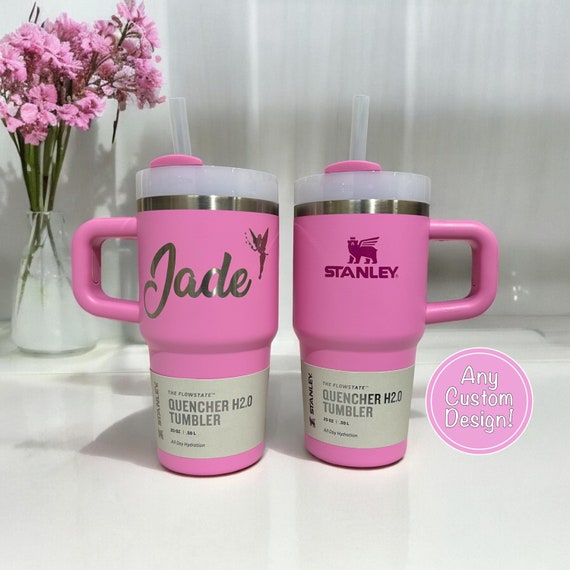 Customized Stanley Quencher 20oz WITH HANDLE Tumbler Cup Custom Text Name Engraved Logo Personalized Gift Mug School Kids Water Bottle