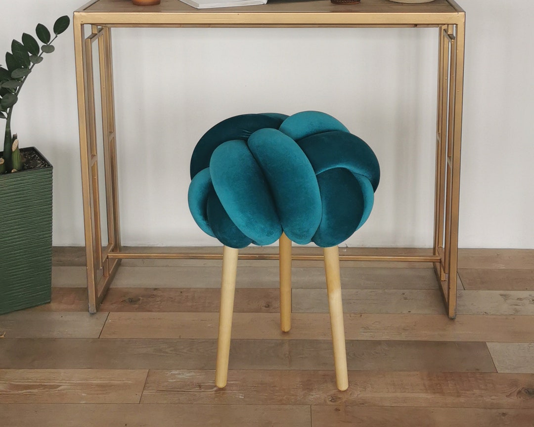 Vanity Stool Velvet Knot, Wood Stool, Teal Stool, Bedroom Furniture ...