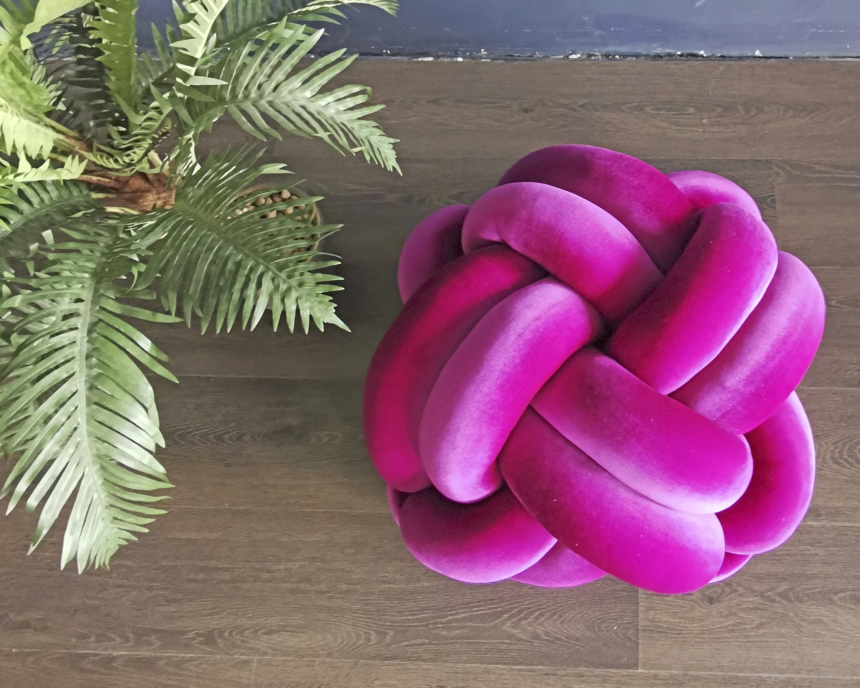 Ottoman Pouf Velvet, Ottoman Foot Stool, Knot Pouf Pink, Bohemian Large