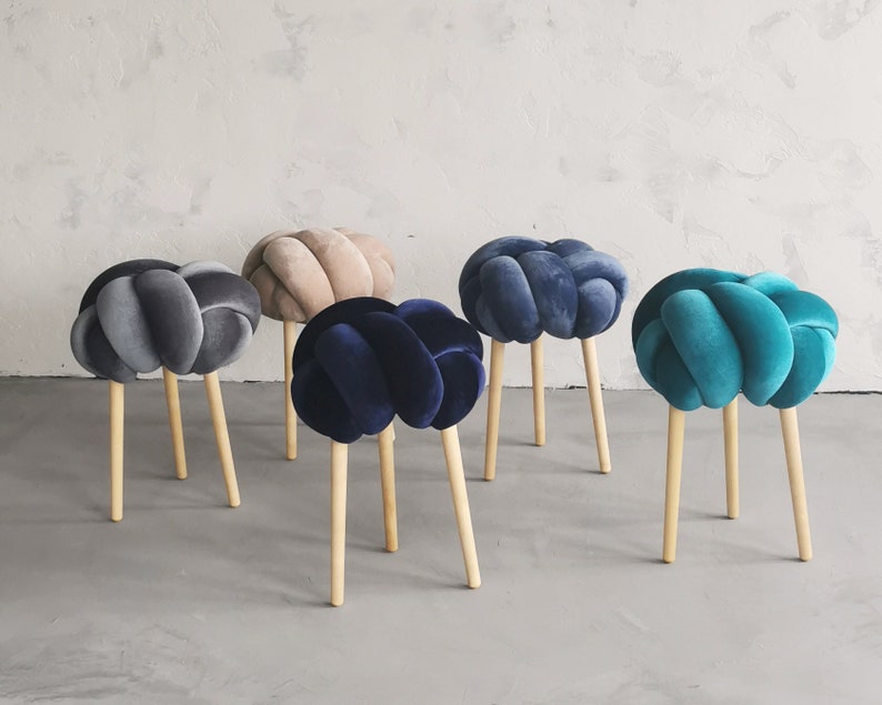 Vanity Stool Velvet Knot, Wood Stool, Teal Stool, Bedroom Furniture ...