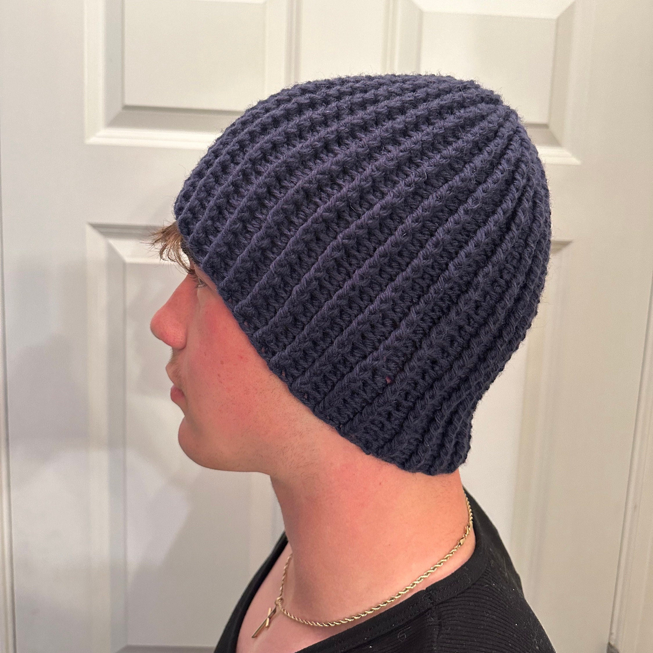 Crochet, beanie, adult, unisex, ribbed hat, ribbed beanie, blue, wool