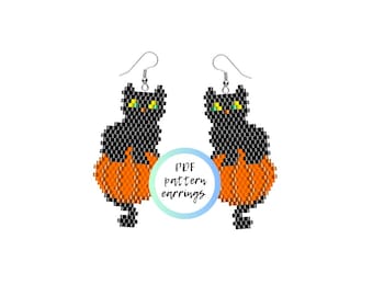 Halloween Pumpkin cat beaded earrings PDF PATTERN