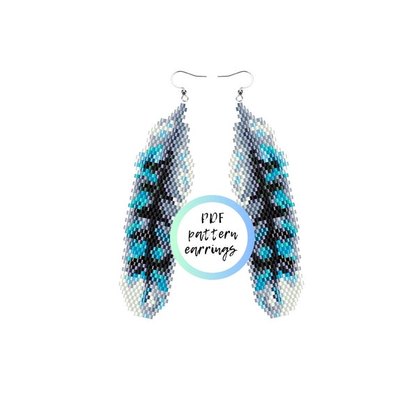 Blue feather beaded earrings PDF PATTERN brick stitch
