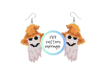 Halloween ghost beaded fringe earrings PDF PATTERN brick stitch