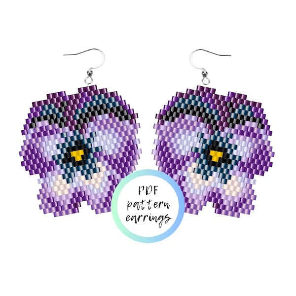 Purple Pansy earrings Pdf beaded brick stitch flower pattern daisy