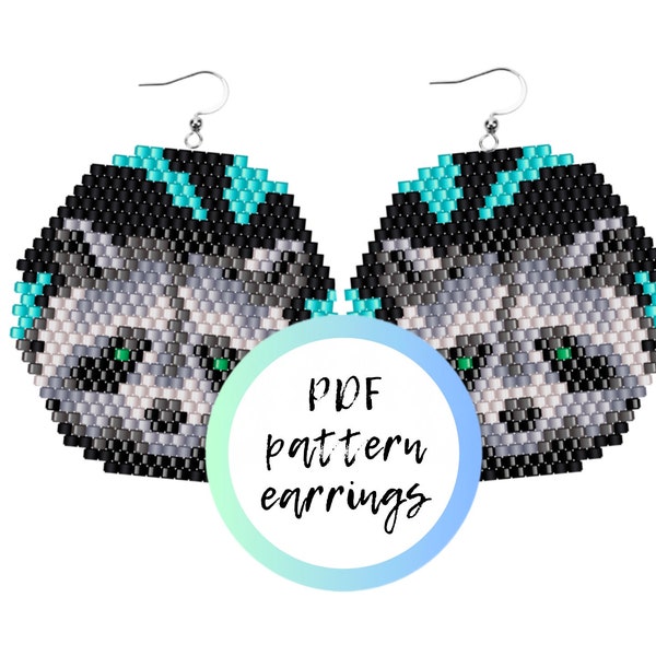 Raccoon beaded earrings PDF PATTERN brick stitch