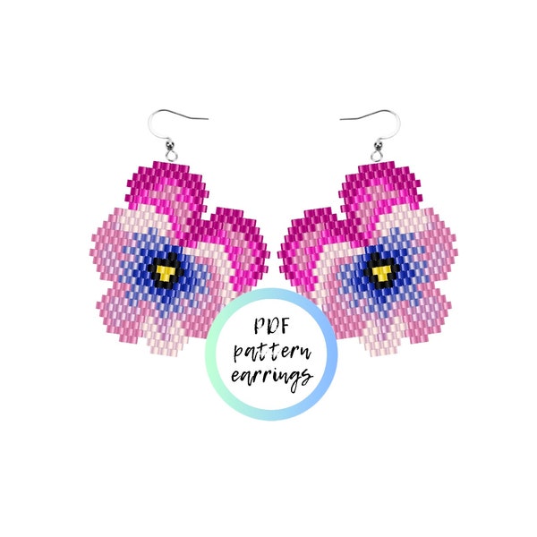 Pink Pansy earrings Pdf beaded brick stitch flower pattern daisy