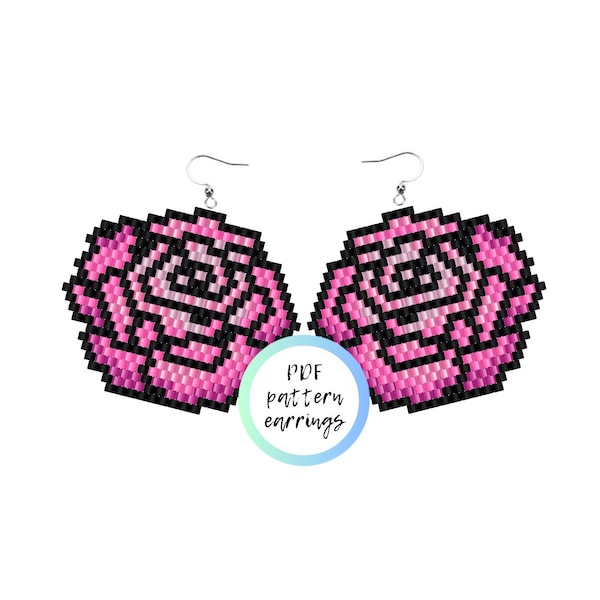 Pink rose earrings PDF beaded pattern brick stitch