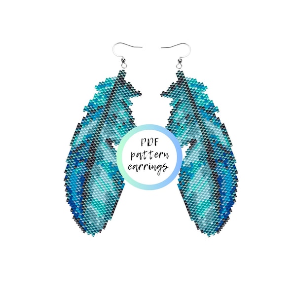 Boucles d'oreilles en perles de plumes bleues PATRON PDF brick stitch