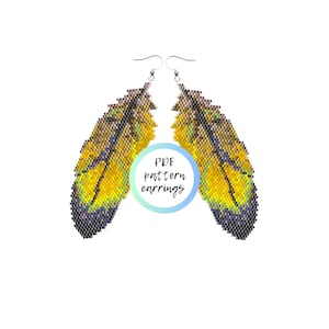 Yellow feather beaded earrings PDF PATTERN brick stitch