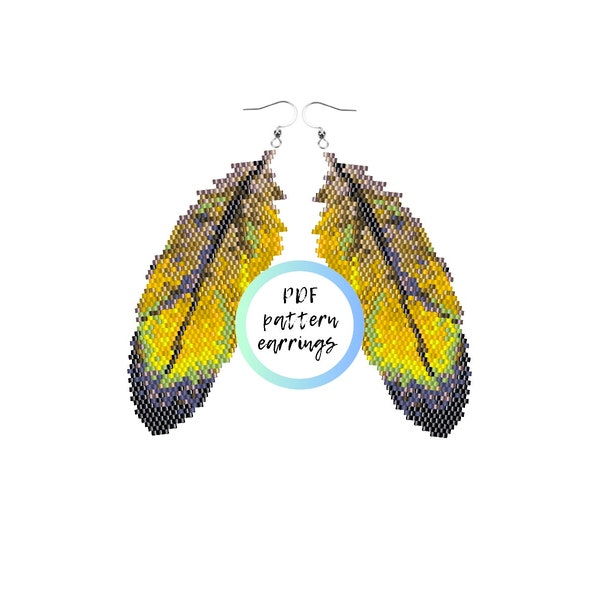 Yellow feather beaded earrings PDF PATTERN brick stitch