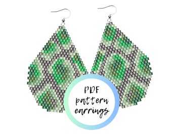 Boucles d'oreilles perlées imprimé serpent vert PDF PATTERN animal brick stitch