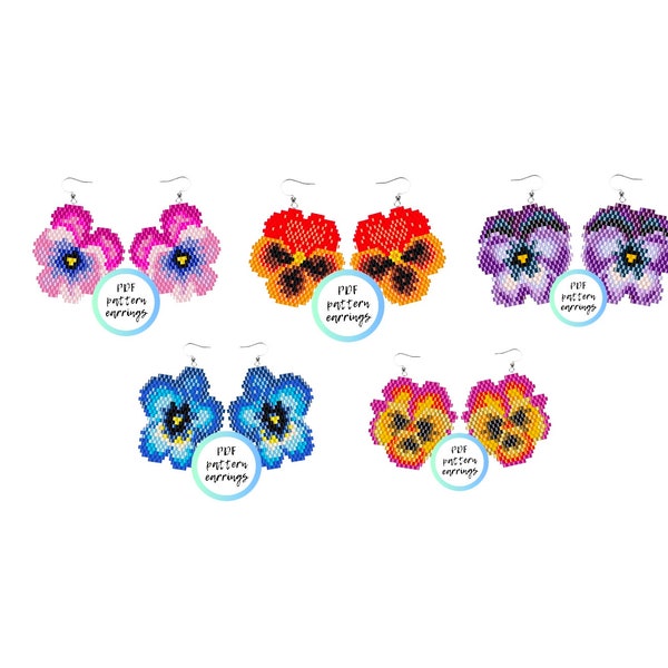 Daisy Pansy earrings 5 set PDF beaded brick stitch flower pattern