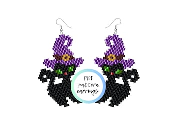 Halloween witch cat beaded PDF PATTERN brick stitch