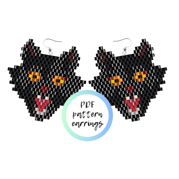 Black cat beaded earrings PDF PATTERN brick stitch Halloween