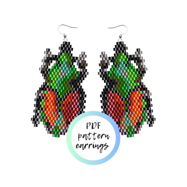Beetle rainbow earrings PDF beaded pattern brick stitch bugs insects