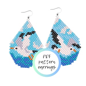 Sea gull earrings ocean PDF PATTERN brick stitch