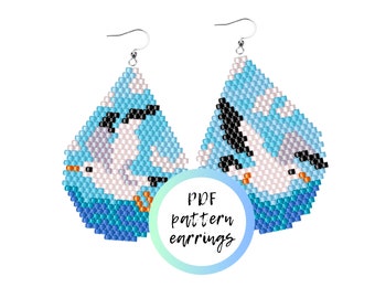 Sea gull earrings ocean PDF PATTERN brick stitch