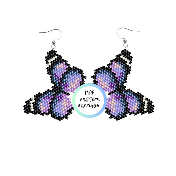 Purple Butterfly earrings PDF beaded pattern brick stitch