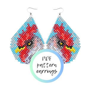 May include: PDF pattern for beaded earrings featuring a rooster design with red, white, blue, and gray beads.
