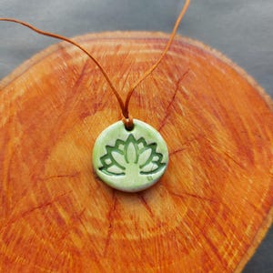 Green Lotus Flower Necklace: Spiritual Clay Pendant