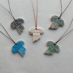 Ionic Column Pendant, Ceramic Necklace, Architect Gift