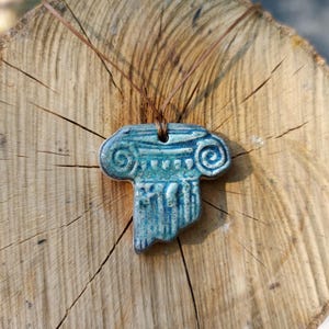 Ancient Greek Turquoise Column Necklace – Ceramic Ionic Pendant, Boho Jewelry
