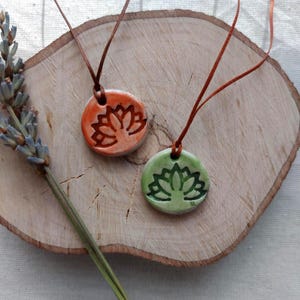 Handmade Ceramic Lotus Necklace: Boho Spiritual Pendant