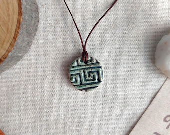 Handmade Ceramic Greek Key Necklace, Greek Revival Gift, Minimalist Turquoise Jewelry