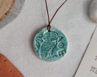 Coin replica pendant owl greek mythology athena gifts