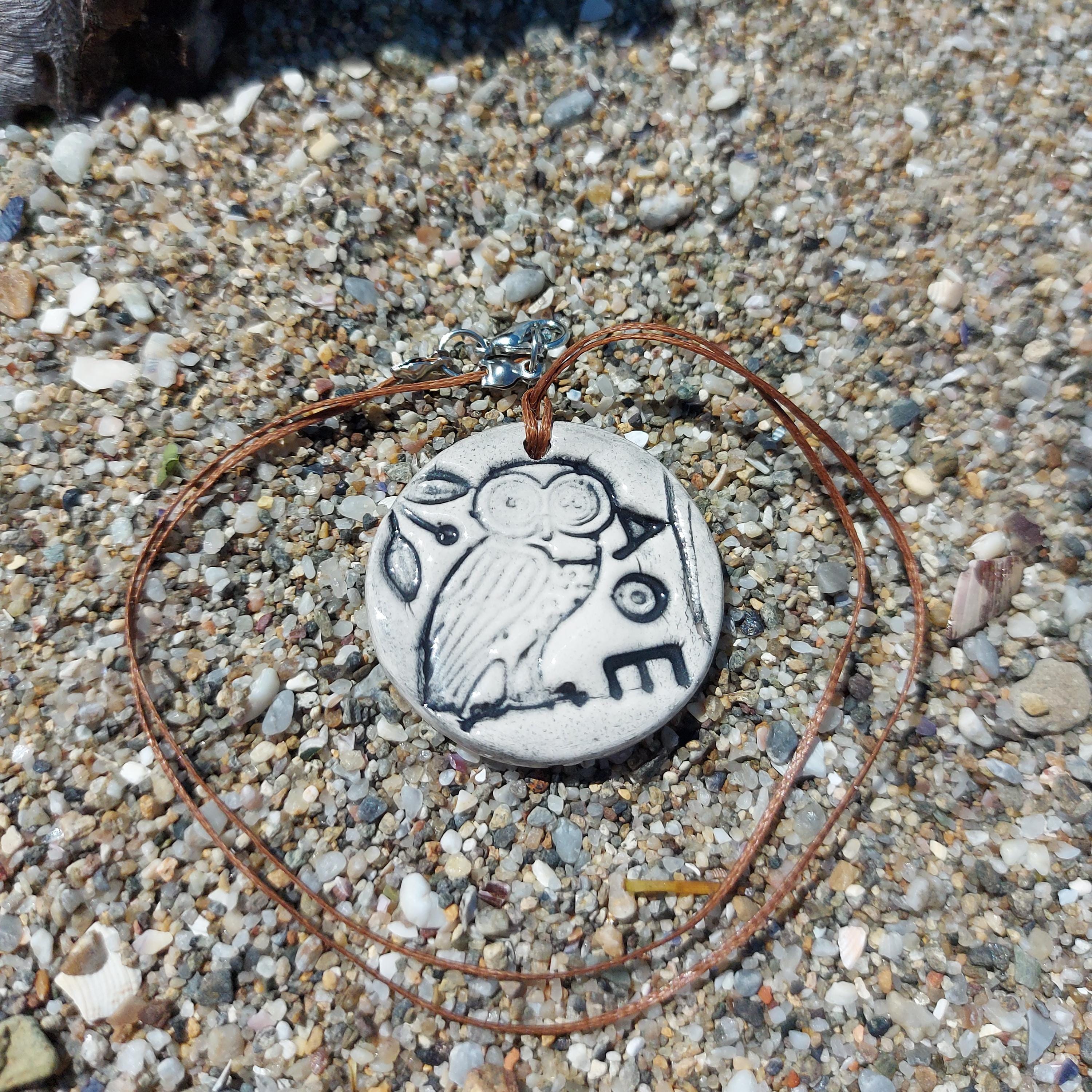 Athena Owl Ceramic Necklace: Ancient Greek Coin Jewelry